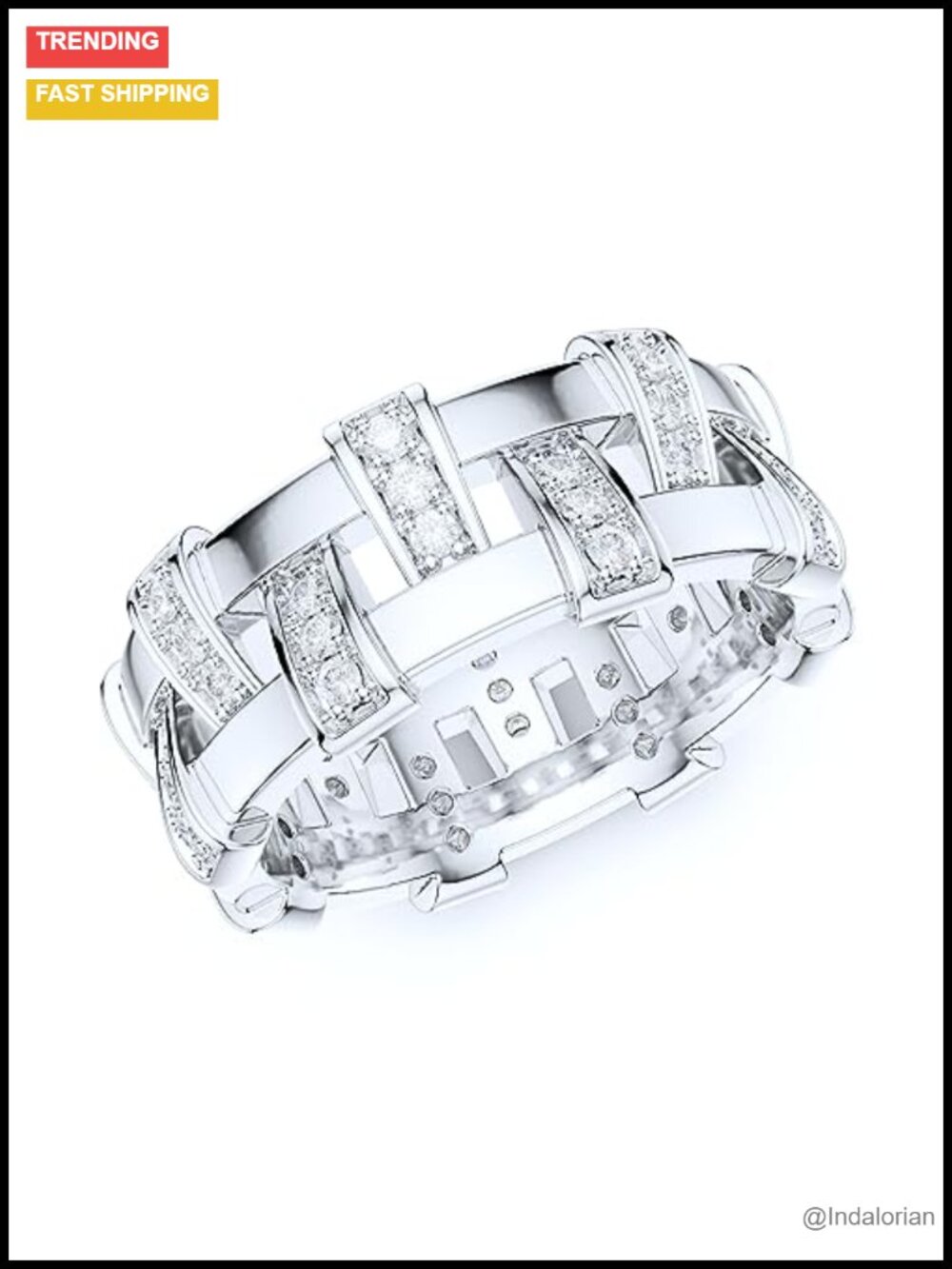 Sterling Silver Antique Basket Weave Moissanite Eternity Ring